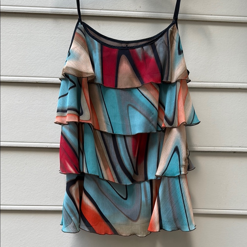 Lapis Tank Blouse Teal & Orange, XL